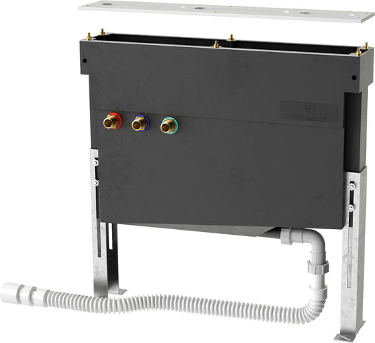 Mounting frame for 3-5 hole tile edge mounting with hose box + fitting support plate