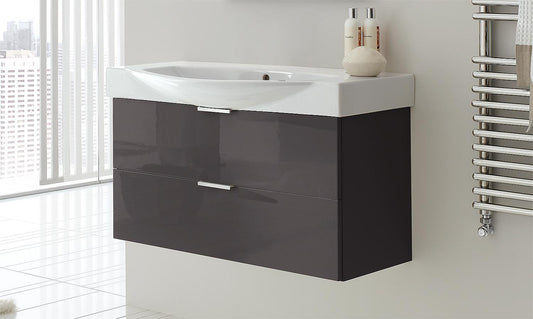 Meuble de rangement WTU+Céramique WT EBSI anthracite brillant, 2 tiroirs, 970 x 590 x 380/490