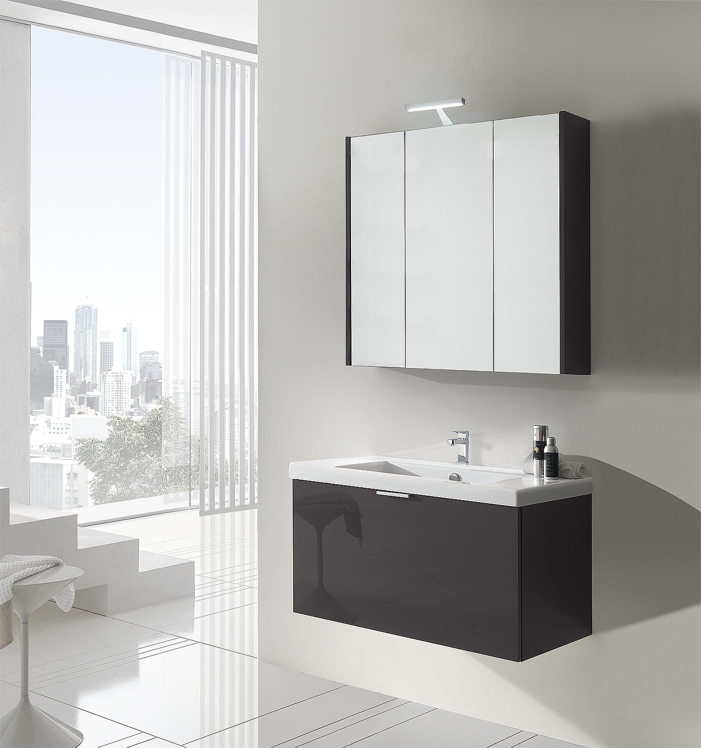 Ensemble de meubles de salle de bains EPIL série MBF anthracite brillant, 1 tiroir, largeur 860 mm