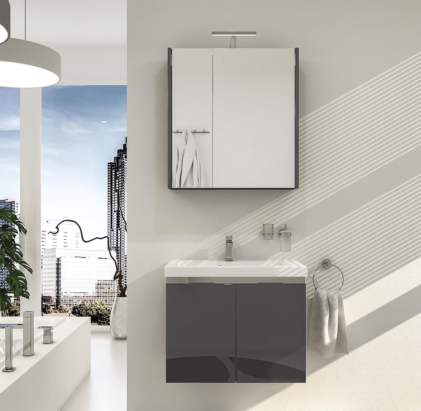 Ensemble de meubles de salle de bains Eola, largeur 710 mm, avec 2 portes à charnières