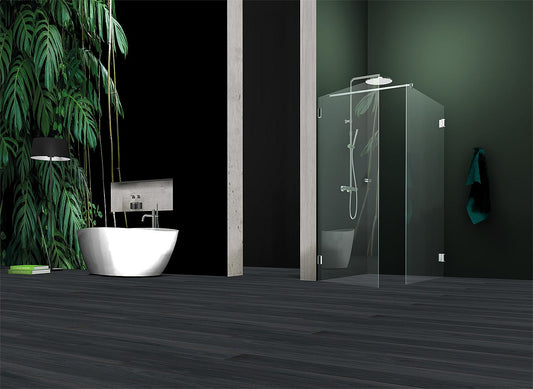 Eck-Duschkabine Farfalla, 1 Drehtür und 1 Seitenwand mit Stabilisierungsstange