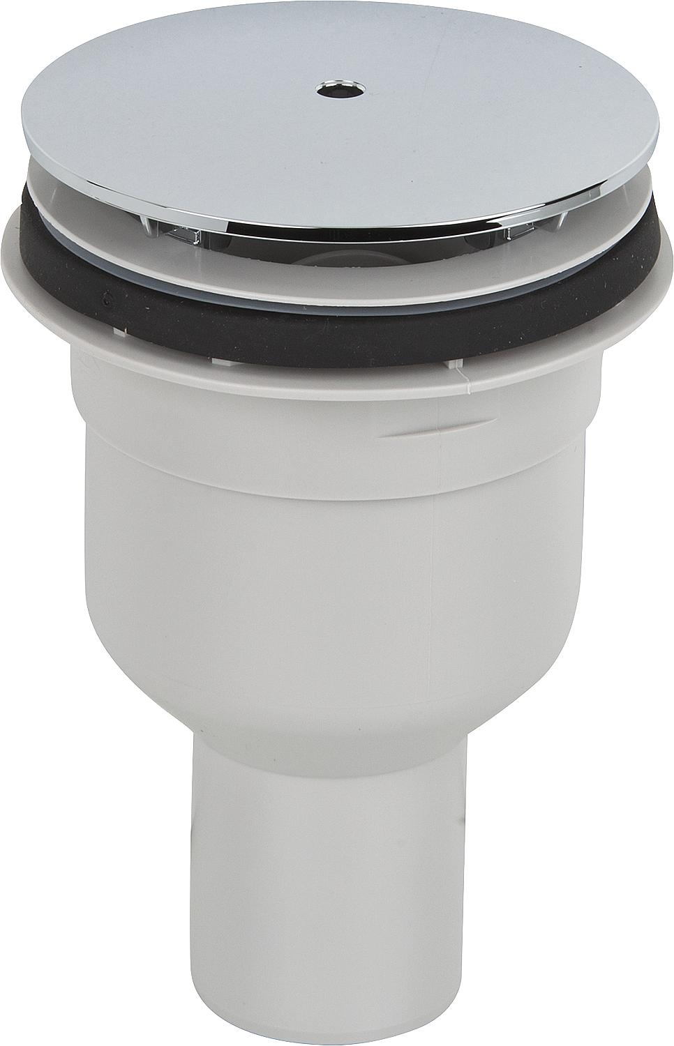 Bonde de douche 823/90S, sortie verticale, plaque de recouvrement chromée