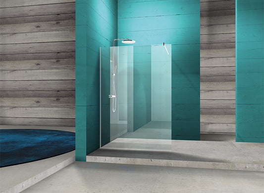 Walk-In Glasduschwand Ennai mit Wandprofil + Stabi.-Stange rund 1580x2000x8 mm ESG mit ETC alu glänzend