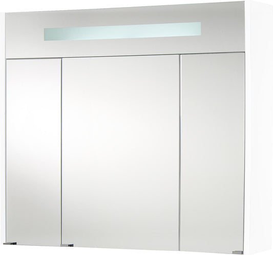 Armoire à miroir avec panneau lumineux, blanc mat, 3 portes, 850 x 750 x 188 mm