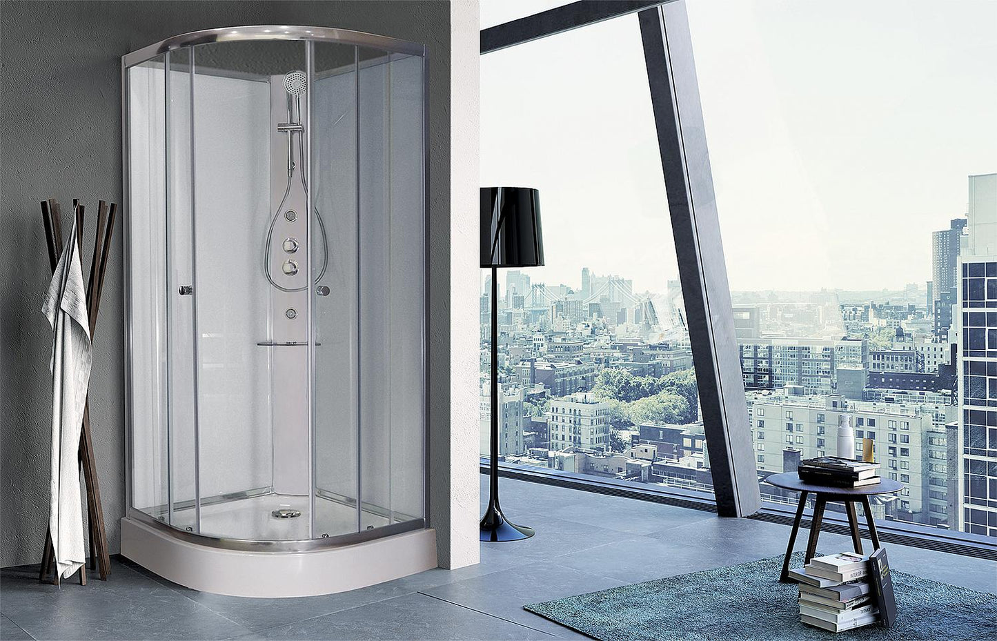 Complete shower enclosure Basic quarter circle 900x900x1940 mm R=550 Thermostatic mixer + hand/side shower