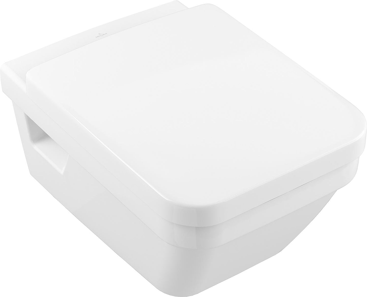 Ensemble combiné V&B Architectura : WC suspendu à chasse d'eau profonde Direct Flush, carré + abattant Softclose, blanc