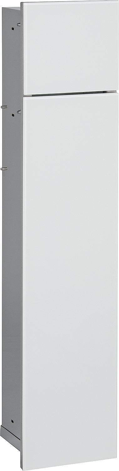 Bend wall-mounted toilet container, 2 white glass doors, 1 toilet paper roll compartment + 1 shelf, WxH: 180x825mm, hinged on the right