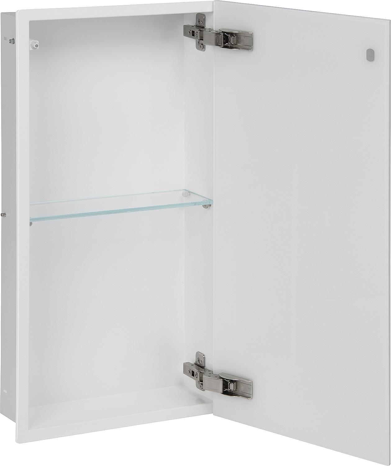Wall container with 1 white glass door and 2 compartments, WxHxD: 325x625x150 mm