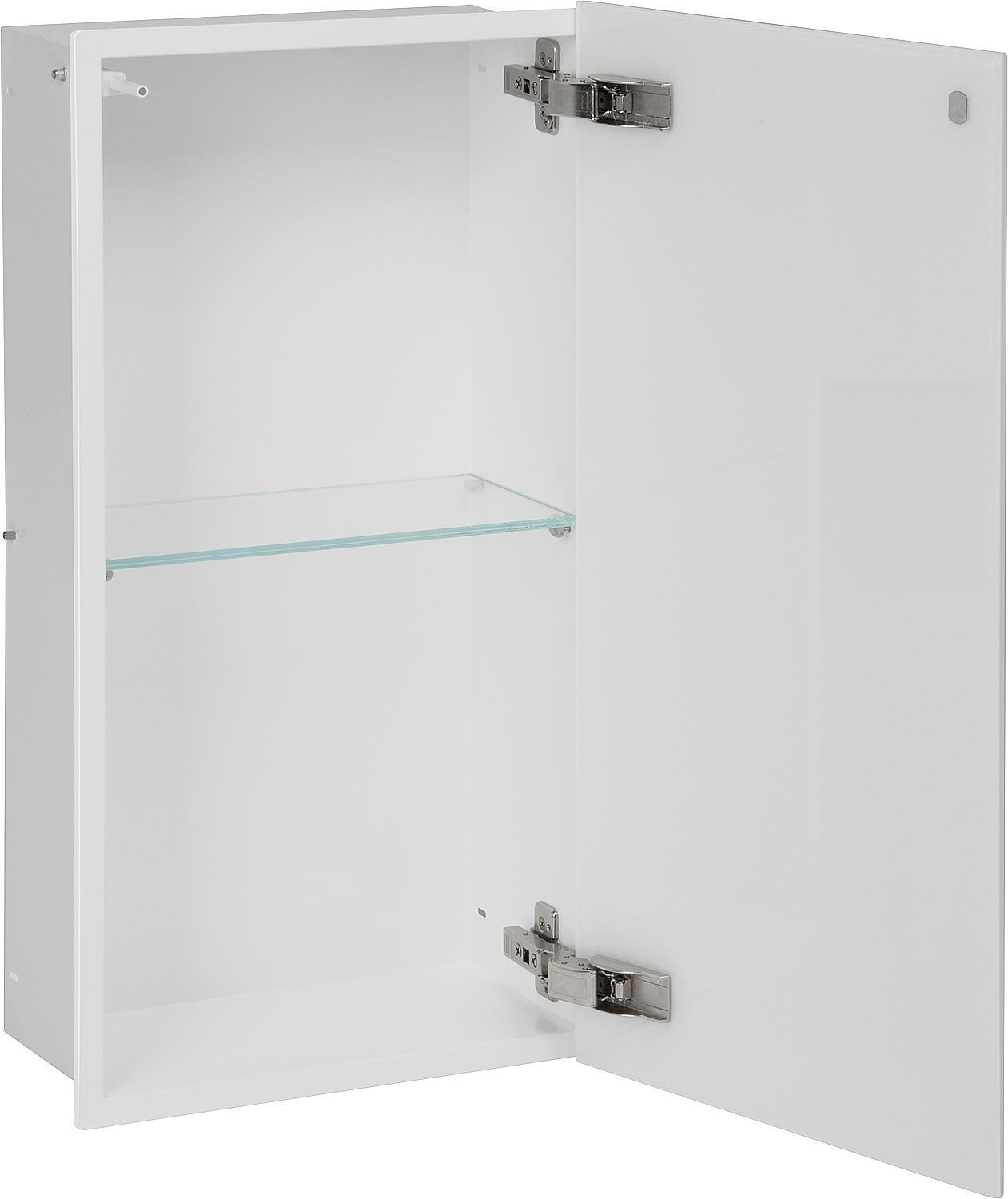 Wall container with 1 white glass door and 2 compartments, WxHxD: 325x625x150 mm