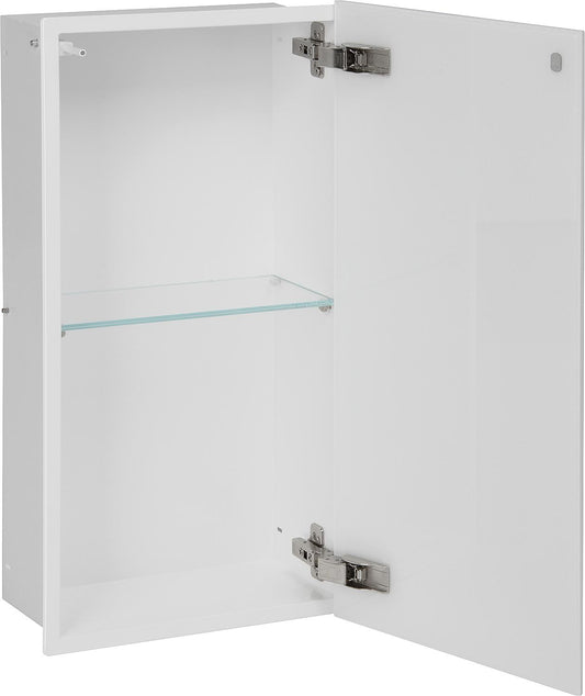 Wall container with 1 white glass door and 2 compartments, WxHxD: 325x625x150 mm