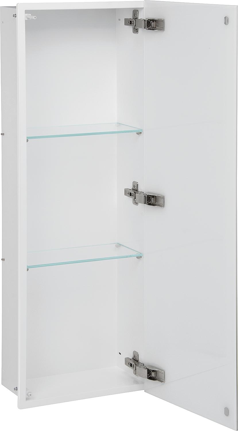 Wall container with 1 white glass door, 3 compartments, WxHxD: 325x925x150 mm