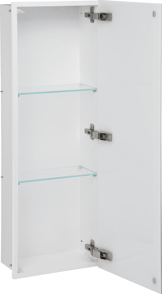 Wall container with 1 white glass door, 3 compartments, WxHxD: 325x925x150 mm