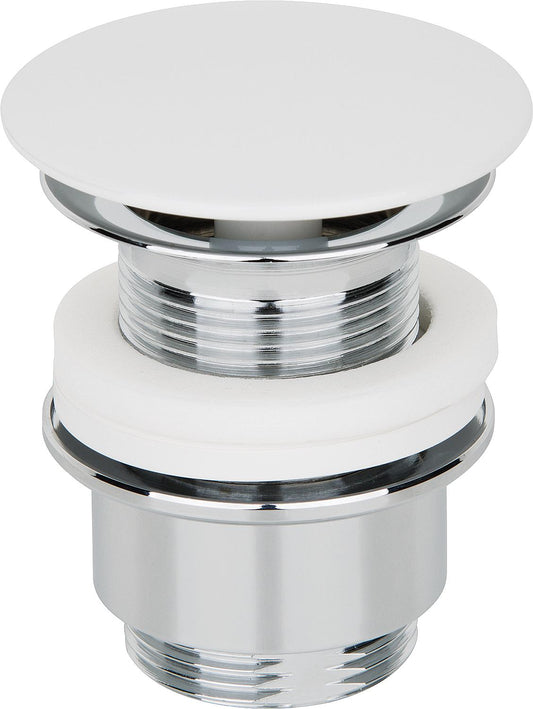 Valve à tige en laiton chromé, DN32 (1 1/4"), avec plaque de recouvrement fixe laquée blanche, 30-45 mm