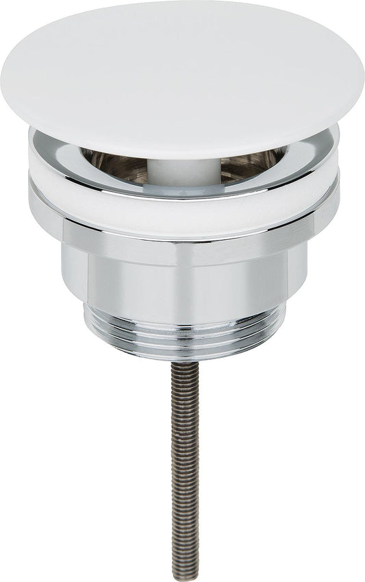 Valve à tige en laiton chromé, DN32 (1 1/4"), avec plaque de recouvrement fixe laquée blanche, L : 0-70 mm
