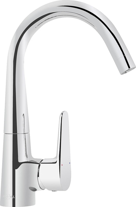 Robinet mitigeur de cuisine Emirja avec bec pivotant, saillie de 183 mm, chromé