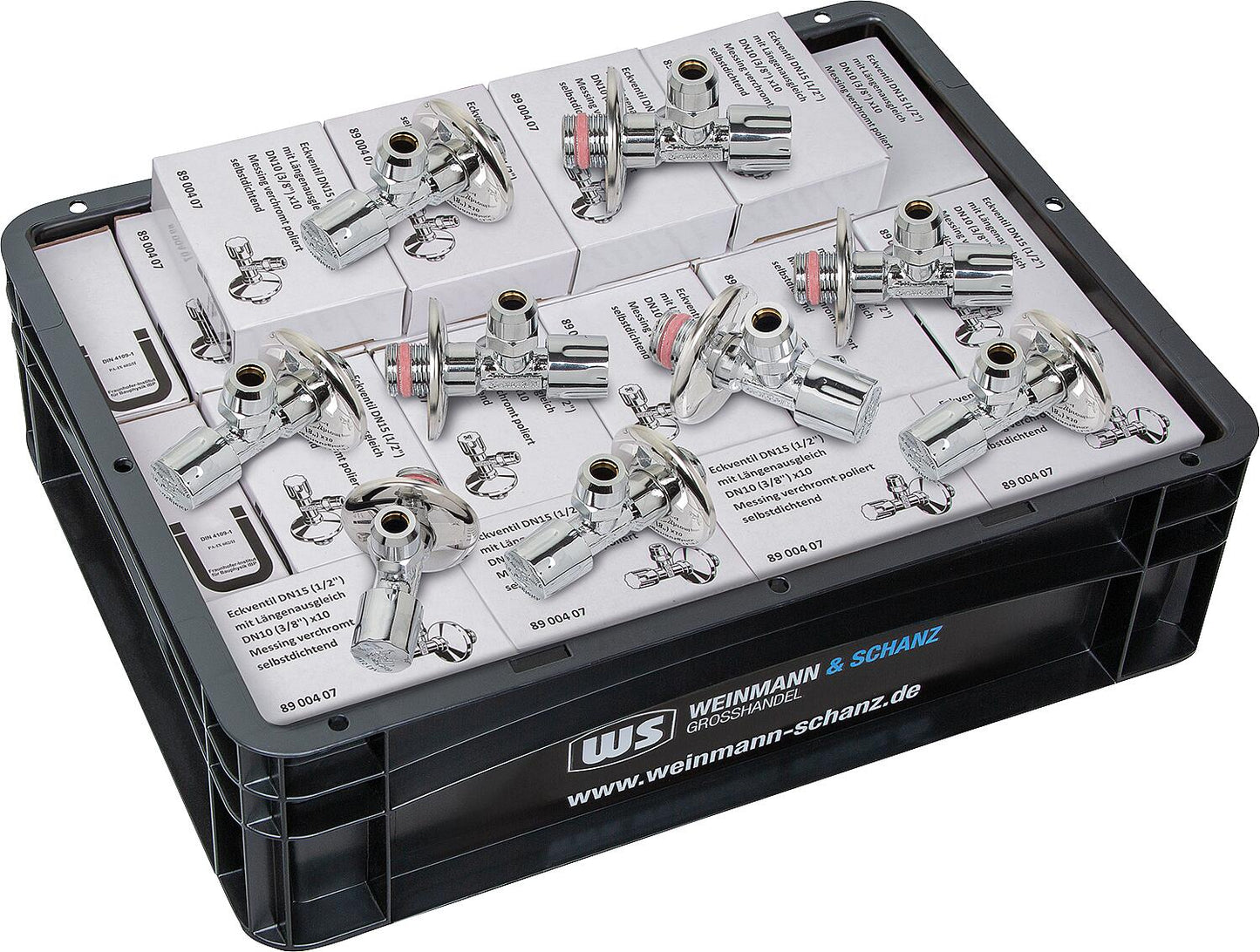 Offre spéciale : ensemble comprenant des vannes sanitaires, des vannes d’angle et 1 caisse de transport WS offerte.