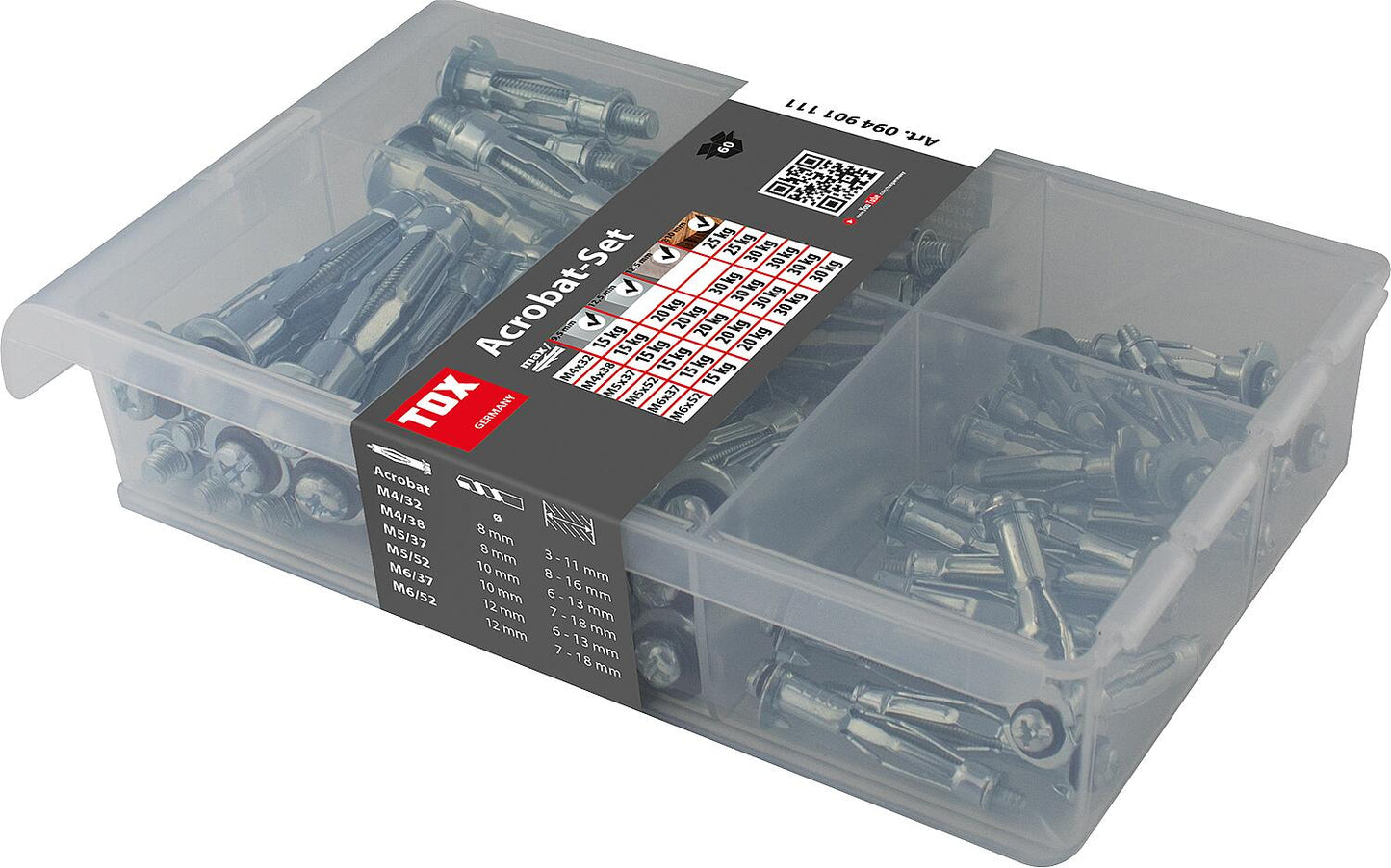 TOX metal cavity anchor assortment, 60 pieces