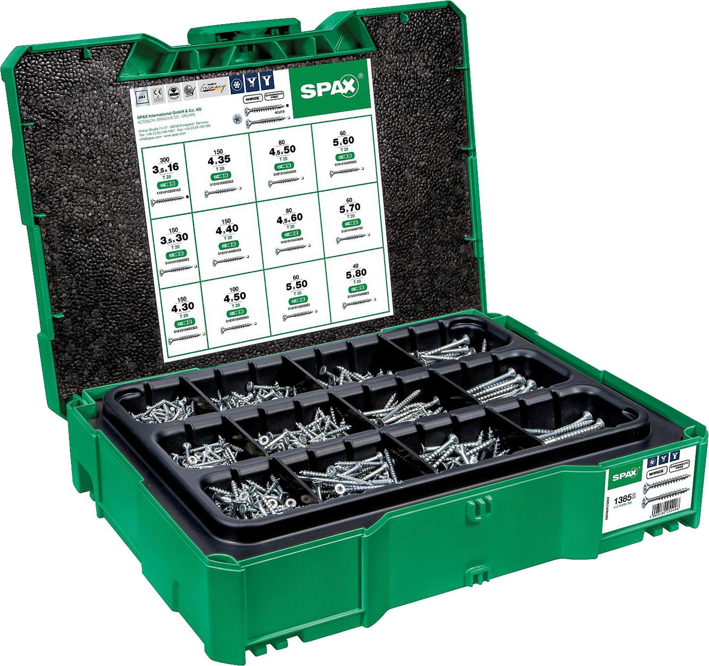 SPAX Wirox T-STAR Plus countersunk screws, 1386 pieces in Systainer