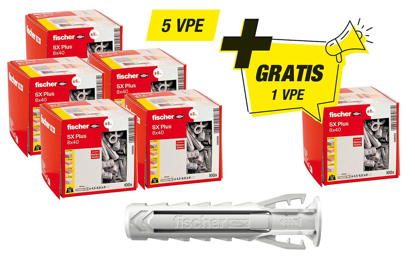 Fischer-Aktions-Set best. aus 5 x 94 033 02 +Gratis 1x 94 033 02 Dübel SX Plus