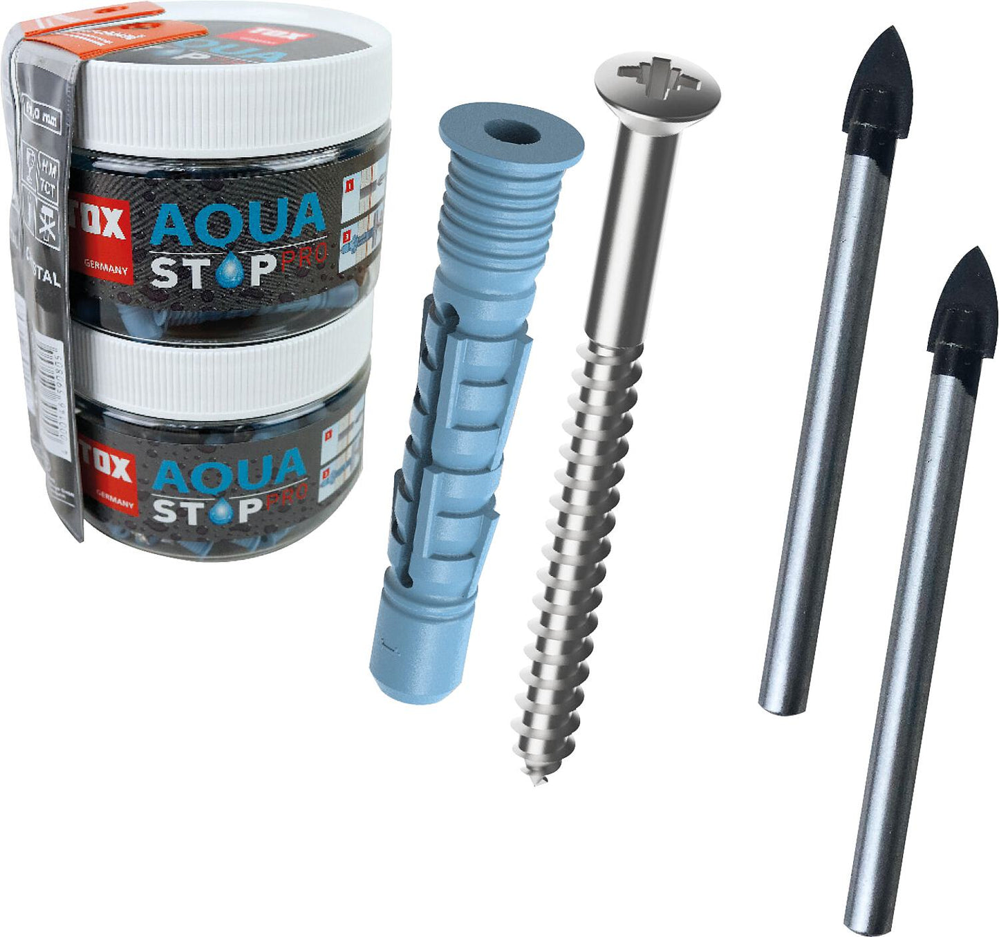Bouchons universels TOX Aqua Stop Pro, 62 pièces, 6x38/8x50 mm + boîte ronde à visser, conditionnement : 62