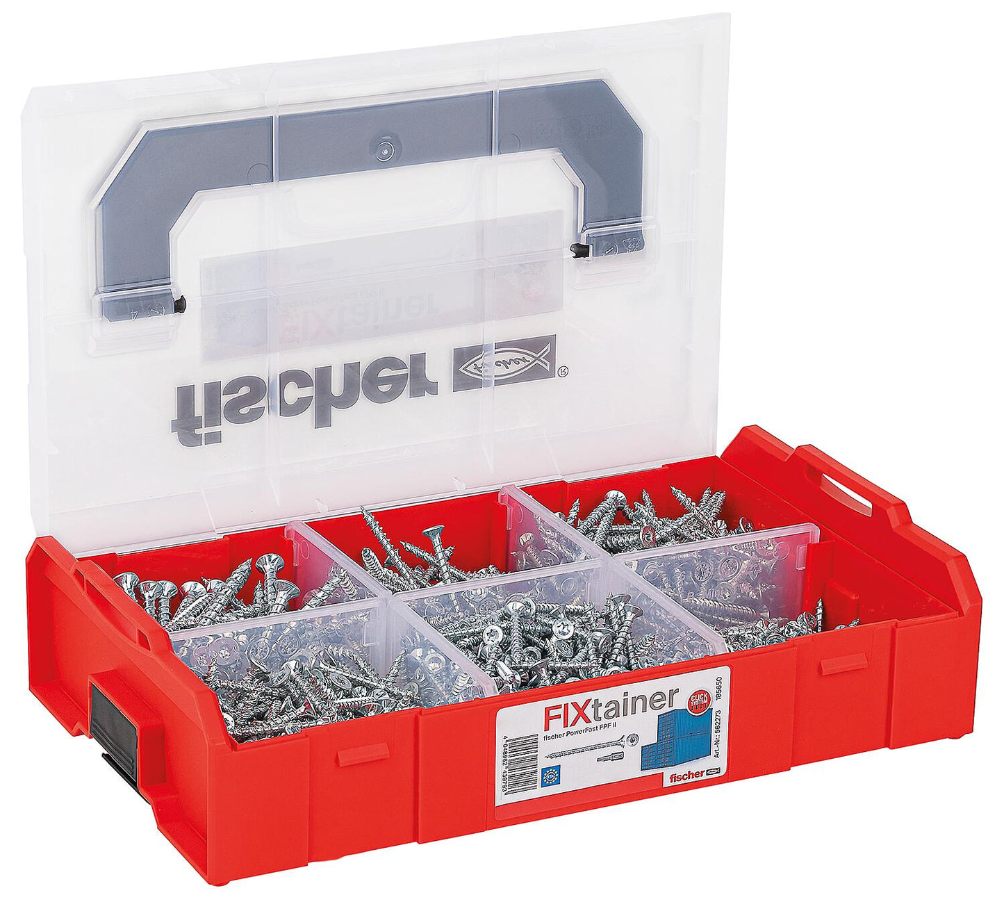 Screw assortment, FixTainer PowerFast II, countersunk head, full thread, Torx® + bit, 703 pieces