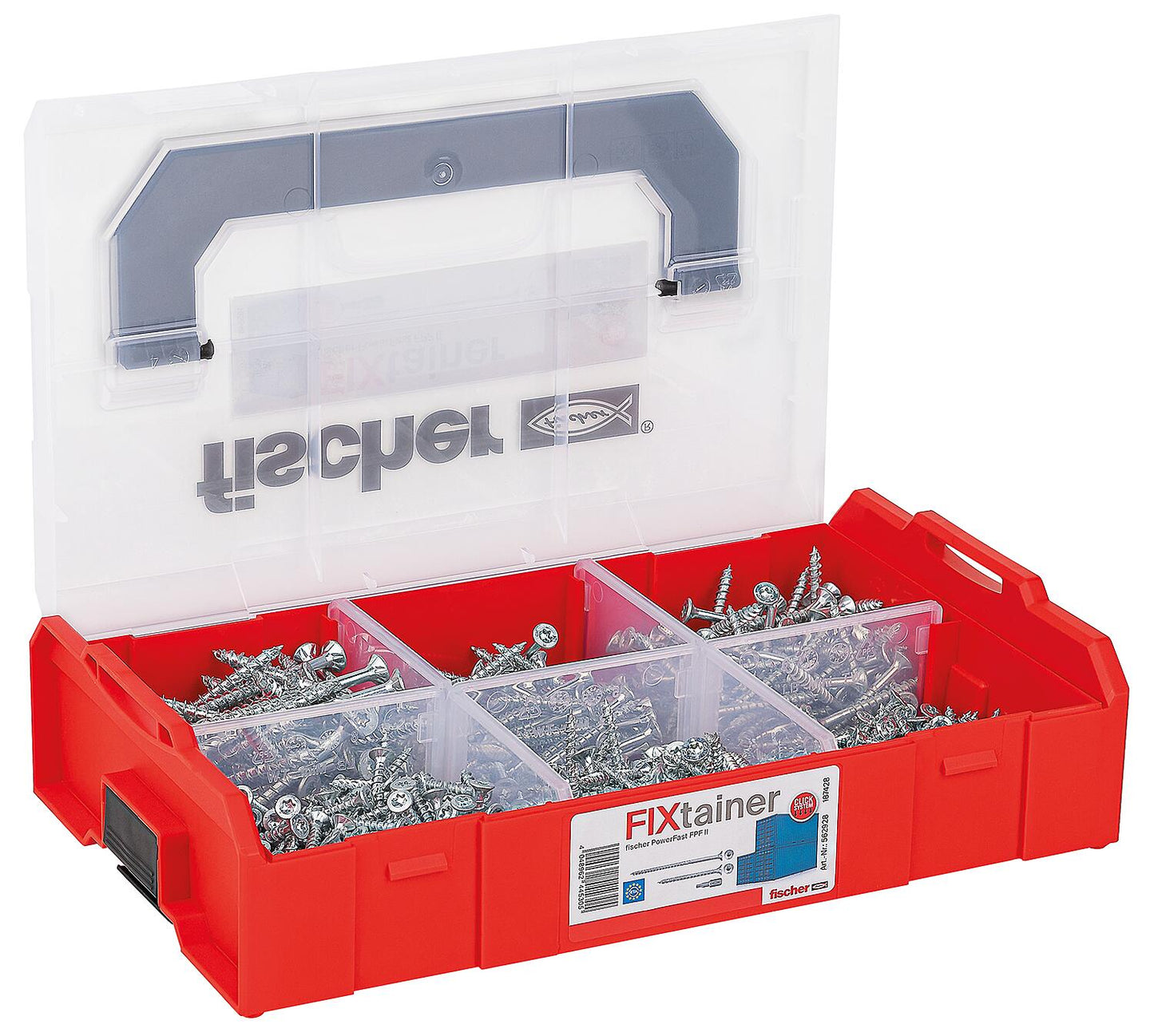 Screw assortment, FixTainer PowerFast II, countersunk head full and partial thread, Torx®, 703 pieces