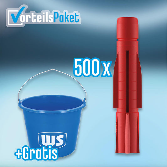 Vorteilspaket: TOX Allzweckdübel TRI (10 x 61 mm), 500 Stück + Gratis WS-Baueimer