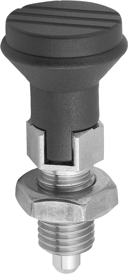 Arretierbolzen mit Kontermutter, Form D mit Rastnut, Edelstahl