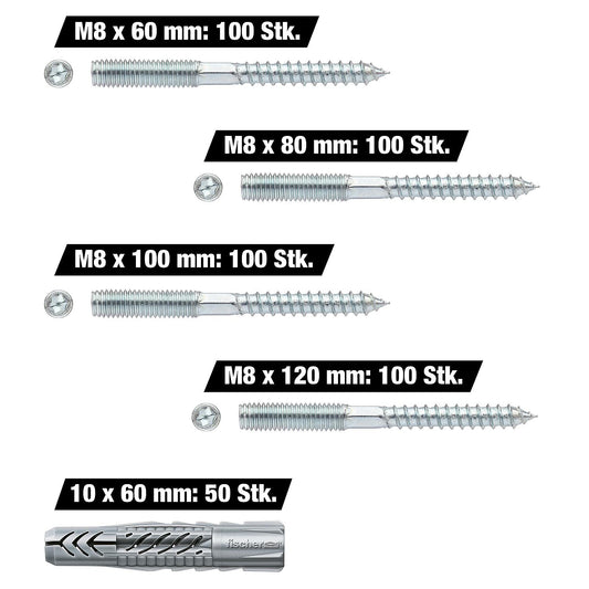 Value pack of M8 x 60-120 mm threaded rods, 400 pieces + free Fischer UX universal plugs, 50 pieces