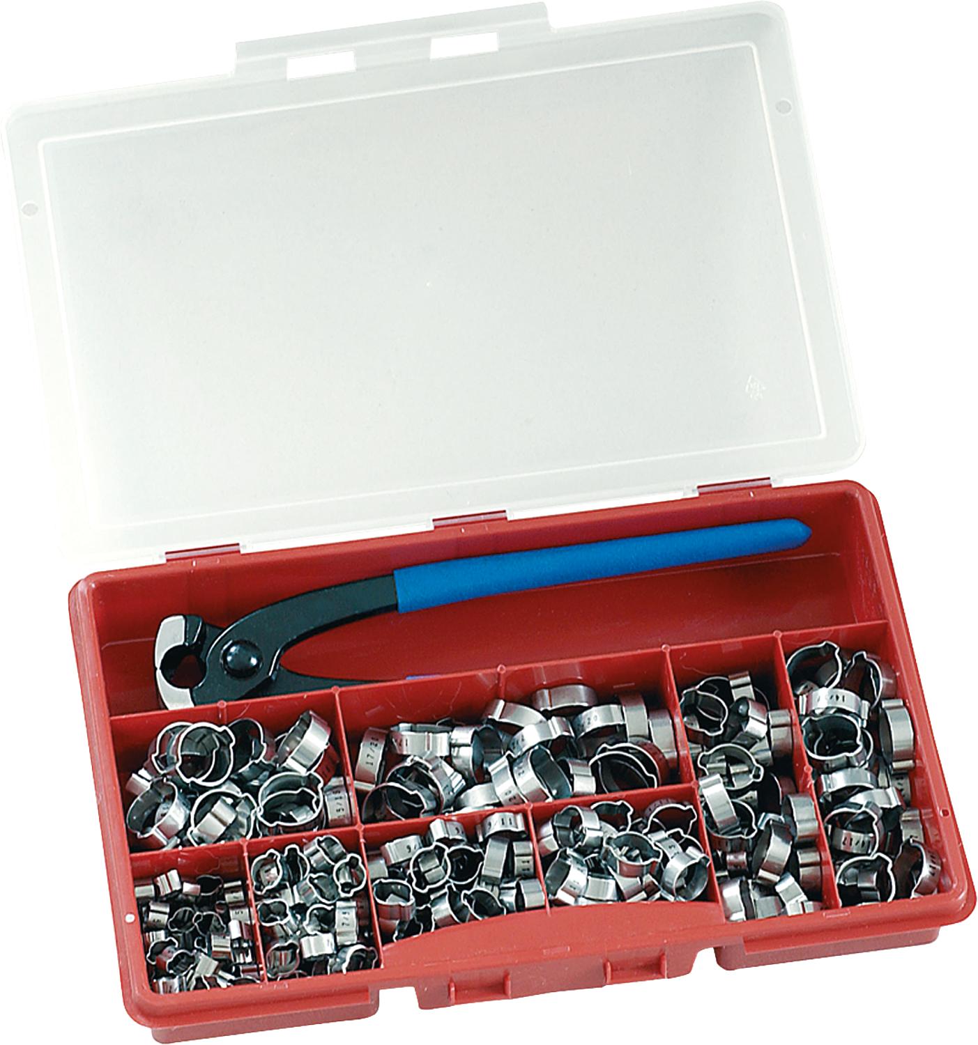 2-ear clamp assortment, contents 280 pieces, galvanized