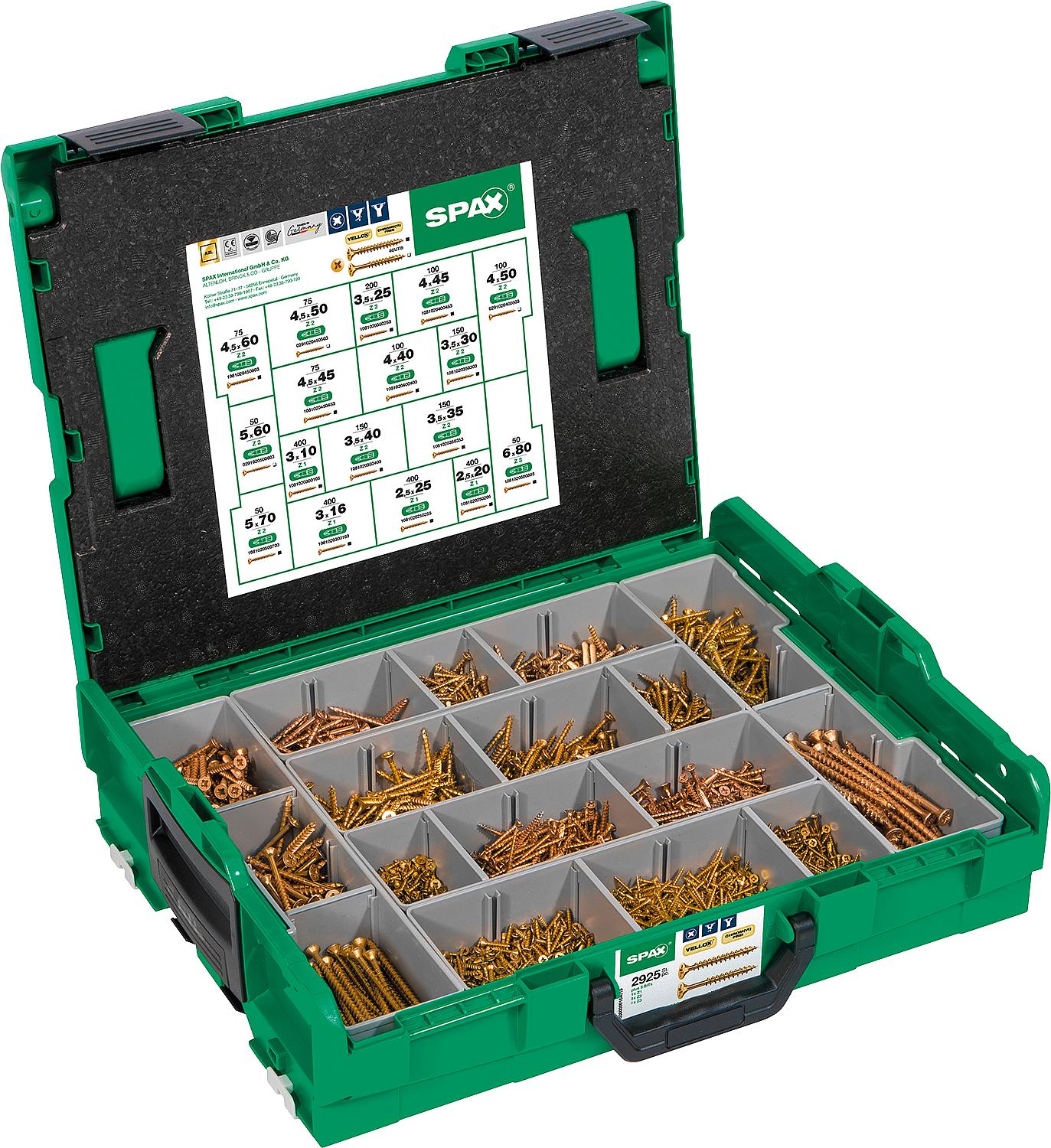 Spax Yellox countersunk screw set, Phillips head, 2930 pieces in L-Boxx