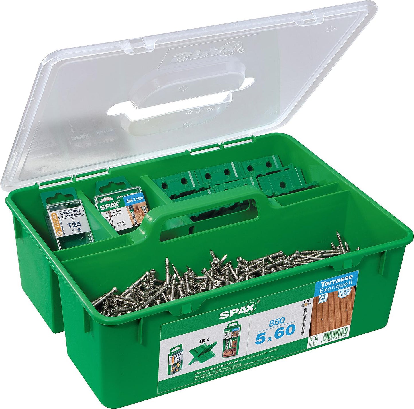 Spax stainless steel A2 cylinder head screw set, 850 pieces, Ø5.0x60mm, Green Box