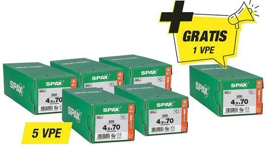 Spax countersunk screw promotional set - consisting of: 5 x 94 072 44 + 1 x 94 072 44 free