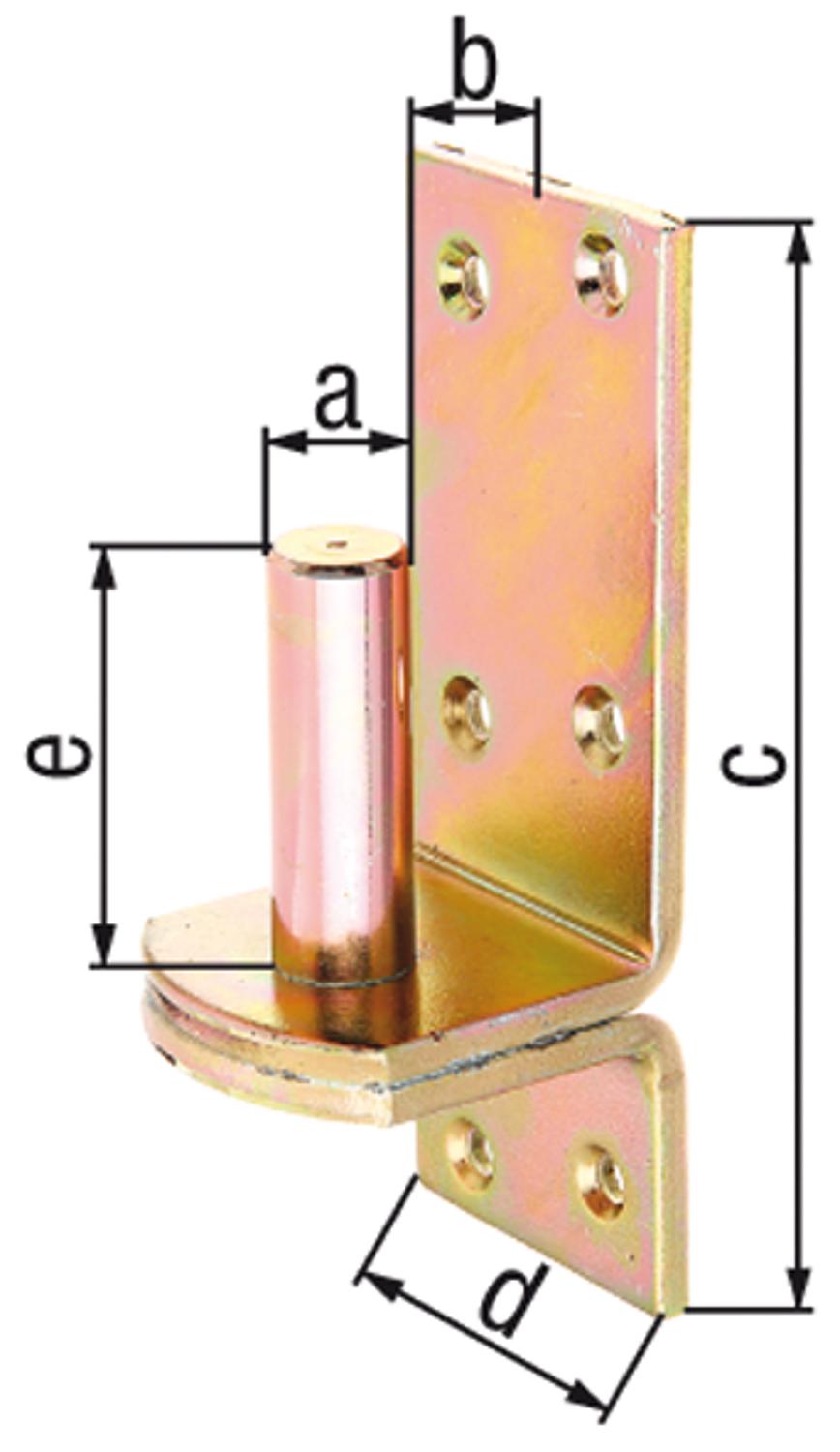 Hinge on plate, DI, ø 20 mm, 167 x 60 mm, yellow zinc plated