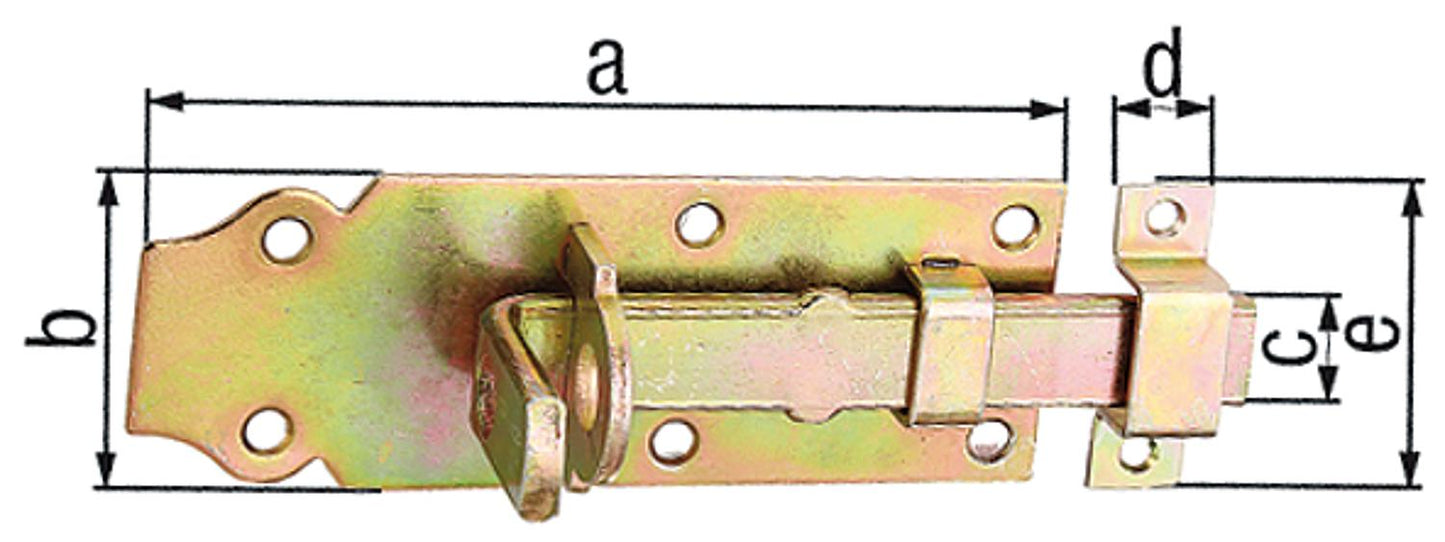 Straight bolt lock with attached loop, 200x73 mm, electro-galvanized, thick-film passivated