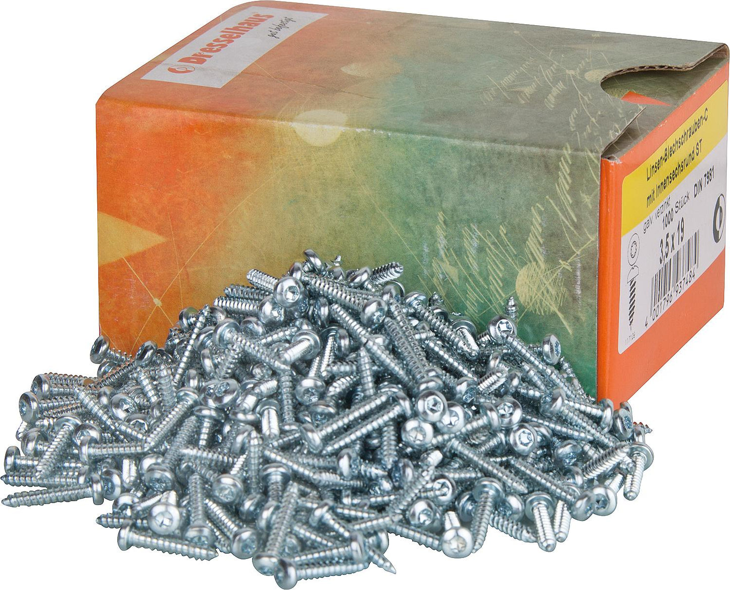 Sheet metal screw, pan head, DIN/EN/ISO 14585 with Torx, zinc-plated, ø 6.3 x 50 mm, pack of 250.
