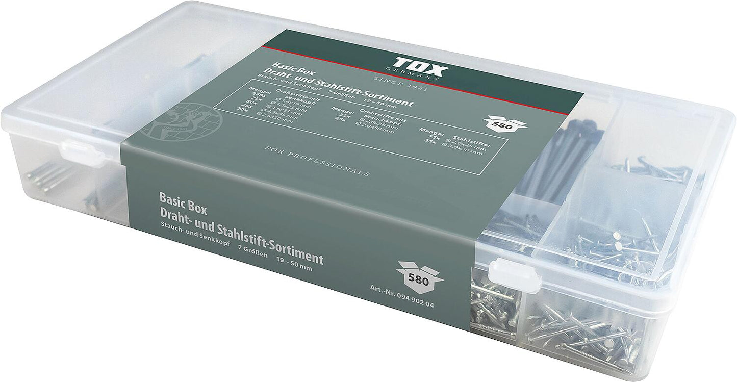 Assortiment de fil et de goupilles en acier TOX Basic Box, 580 pièces