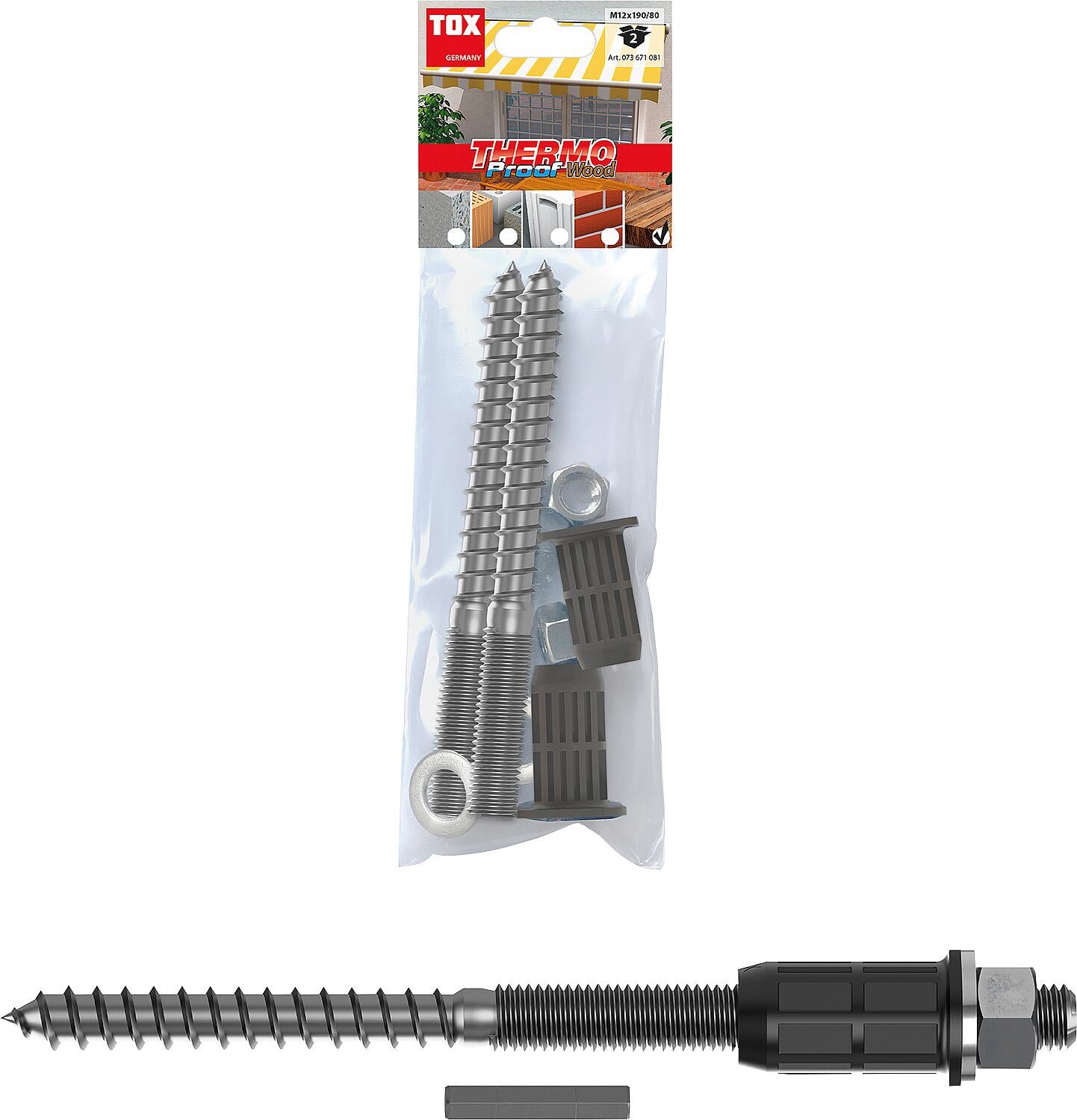Système de montage robuste TOX pour bois résistant aux intempéries M12x230/120 (lot de 2)