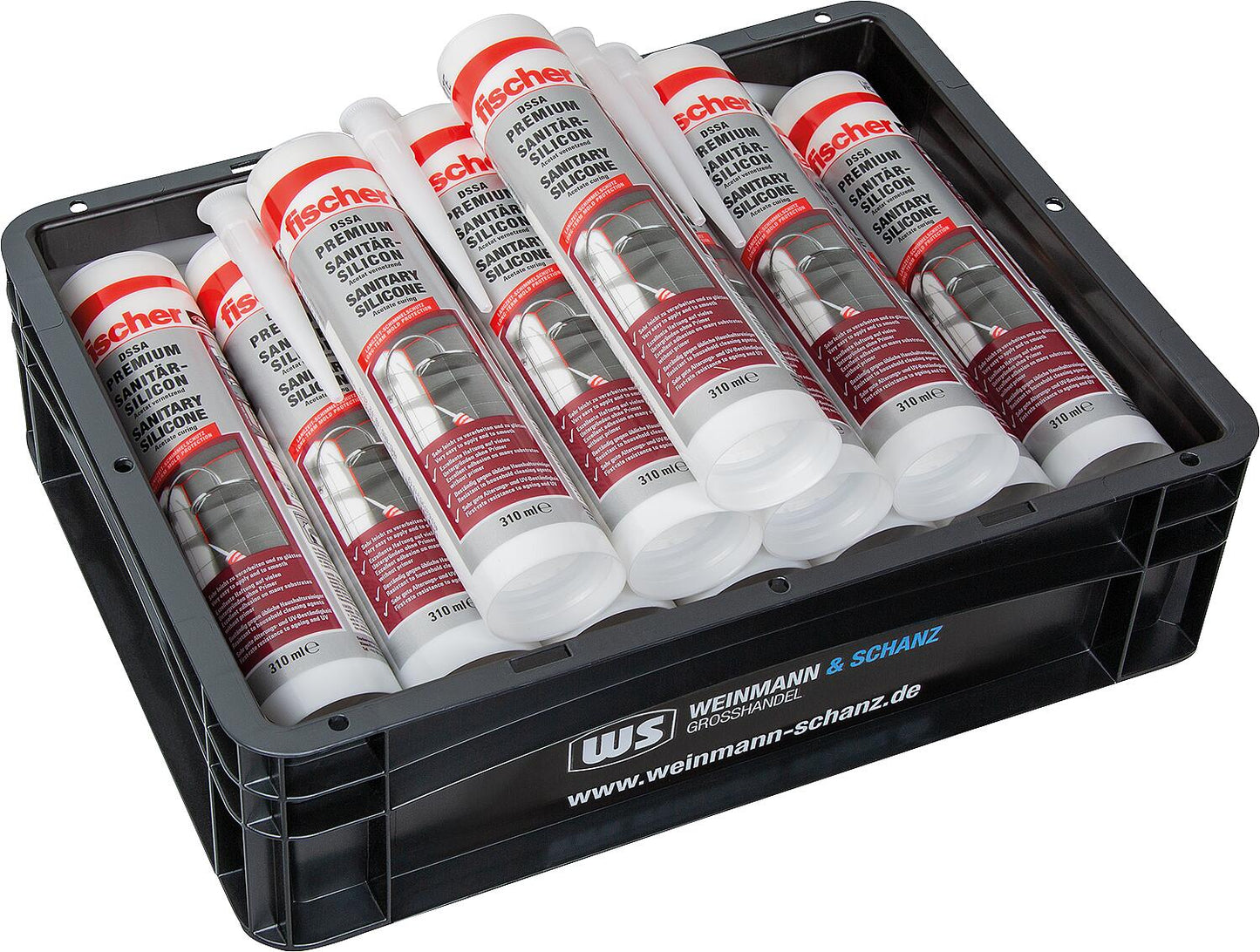 Vorteilspaket WS + Fischer, Sanitärsilikon transparent 310 ml / 12 Stück + gratis WS BOX