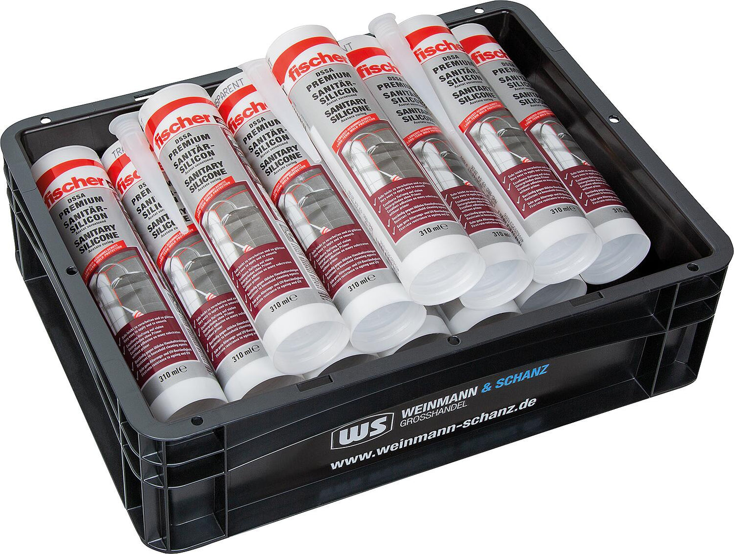 Vorteilspaket WS + Fischer, Sanitärsilikon transparent 310 ml / 12 Stück + gratis WS BOX
