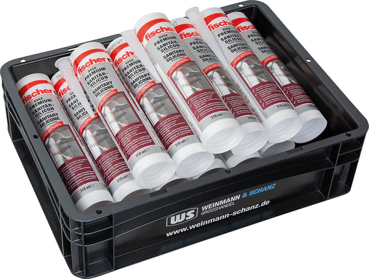 Vorteilspaket WS + Fischer, Sanitärsilikon transparent 310 ml / 12 Stück + gratis WS BOX