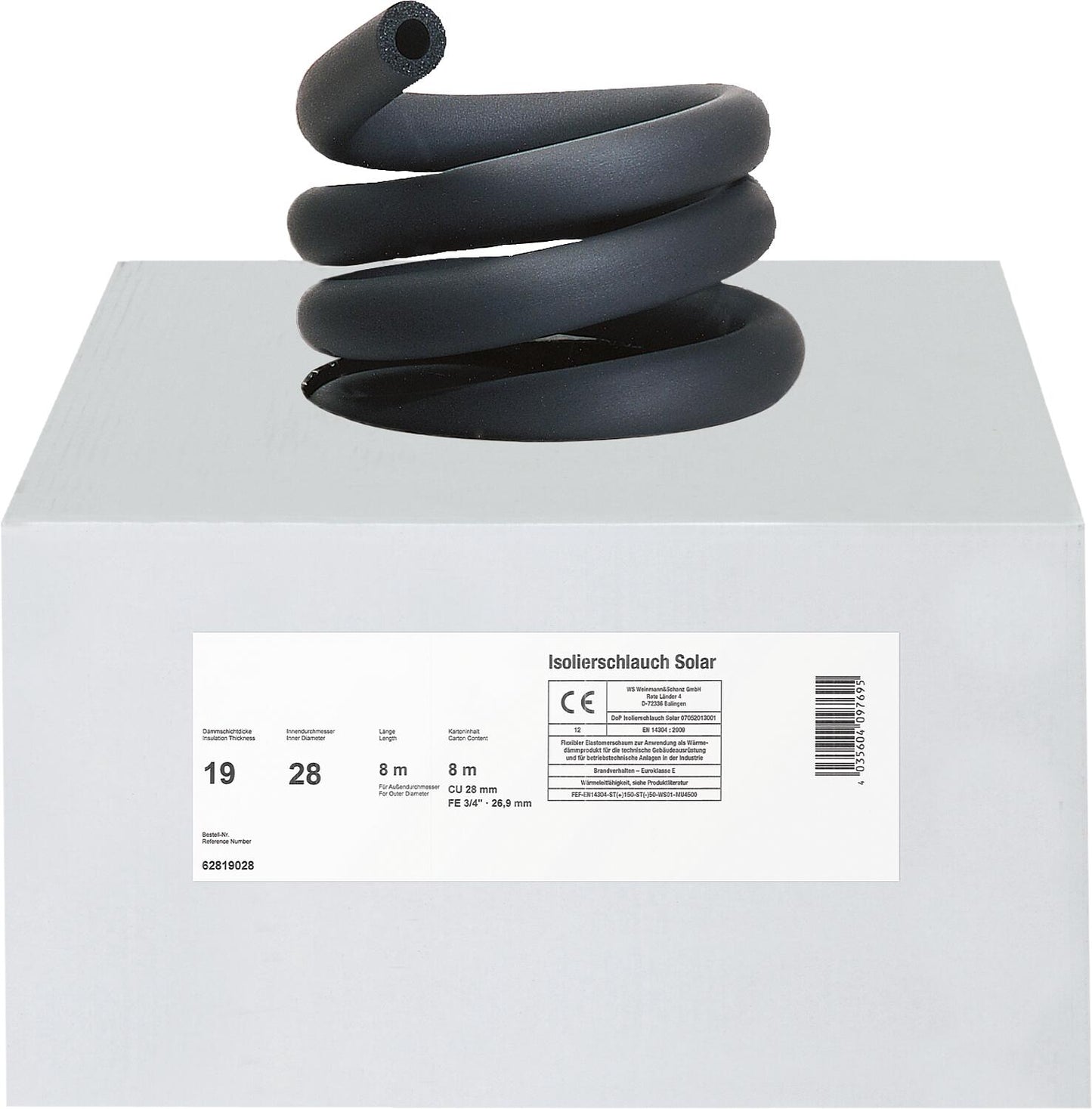 High-temperature solar insulation 35-19 Ø35mm, insulation thickness 19mm, length 8m, continuous