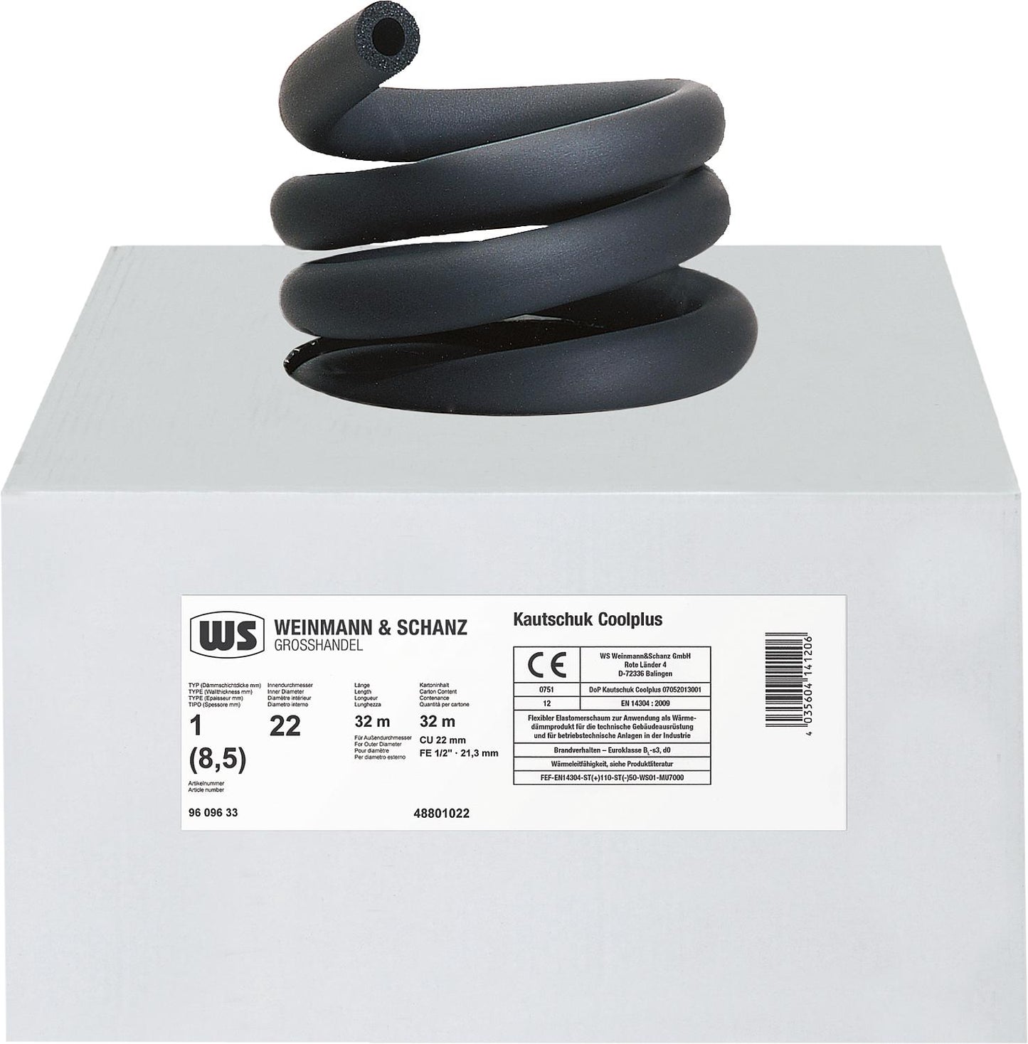 Rubber insulation K 28 mm, insulation thickness 12 mm, 1 carton 20 m continuous