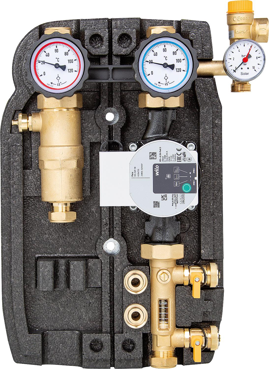 Easyflow Basic 22mm twin-strand solar station, Wilo Para STG 25/7-50, 2-12 l/min.