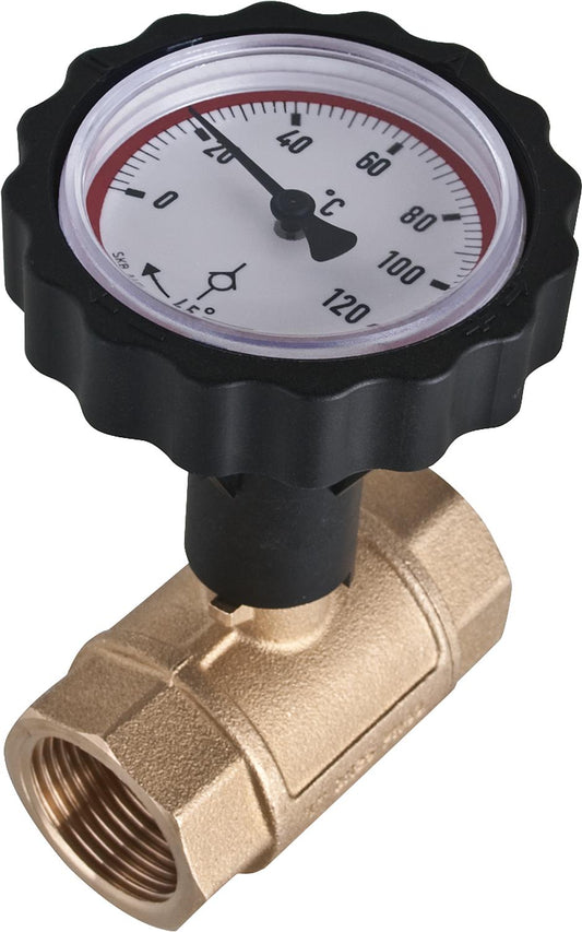 Solarkugelhahn 1`` IG mit Schwerkraftbremse Thermometergriff blau