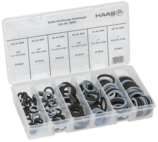 Solar sealing assortment Size: DN 10 (3/8") x DN 25 (1") Contents: 150 pcs.