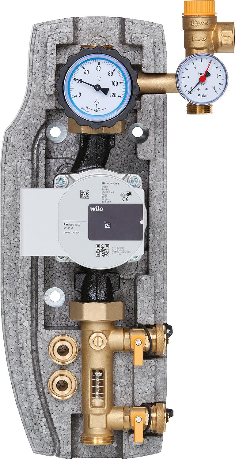 Easyflow DN25(1") single-line solar station, 8-28 l/min Wilo Para ST25/6