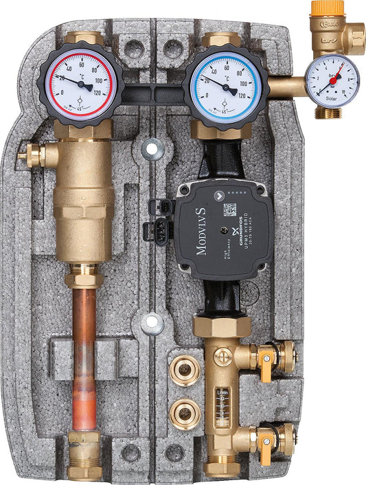 Solarstation Easyflow Typ 3 HE, Zweistrang mit Luftabscheider, mit Grundfos Solar-Umwälzpumpe