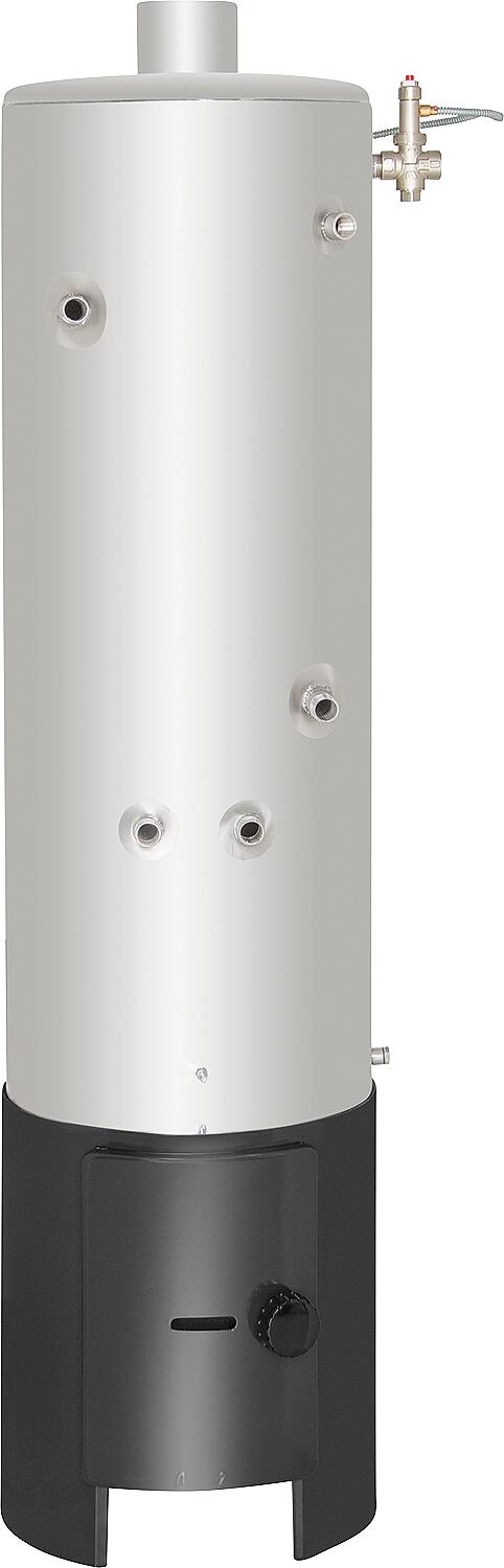 Nostalgie-Warmwasserboiler mit Unterofen, druckfest ZW100, mit Wärmetauscher, für mehrere Entnahmestellen