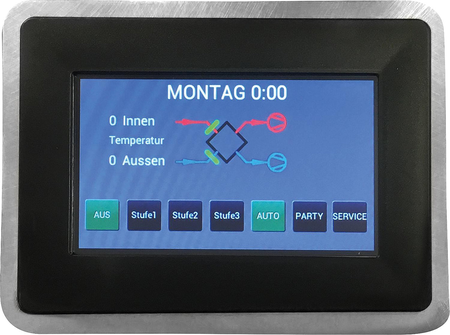 Steuerung mit Touchdisplay für Evenes KWL Gerät Typ HRV Filter und Temperaturanzeige